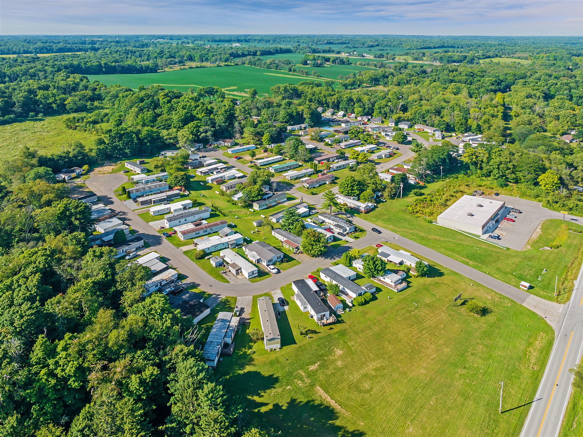 Aerial view of a manufactured home community
